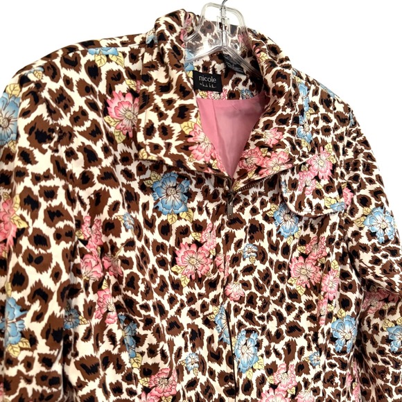 Nicole Miller Leopard Floral Jacket Womens 8 Brown Pink Career Feminine Coquette - Picture 3 of 14